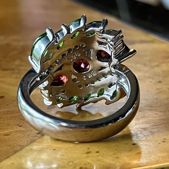 Vermelho Red Garnet Chrome Diopside Sterling Silver Cocktail Ring Size 6 - Picture 5 of 9